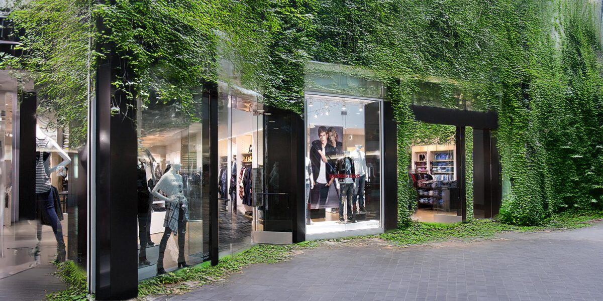 abandoned mall store being eaten by the forest